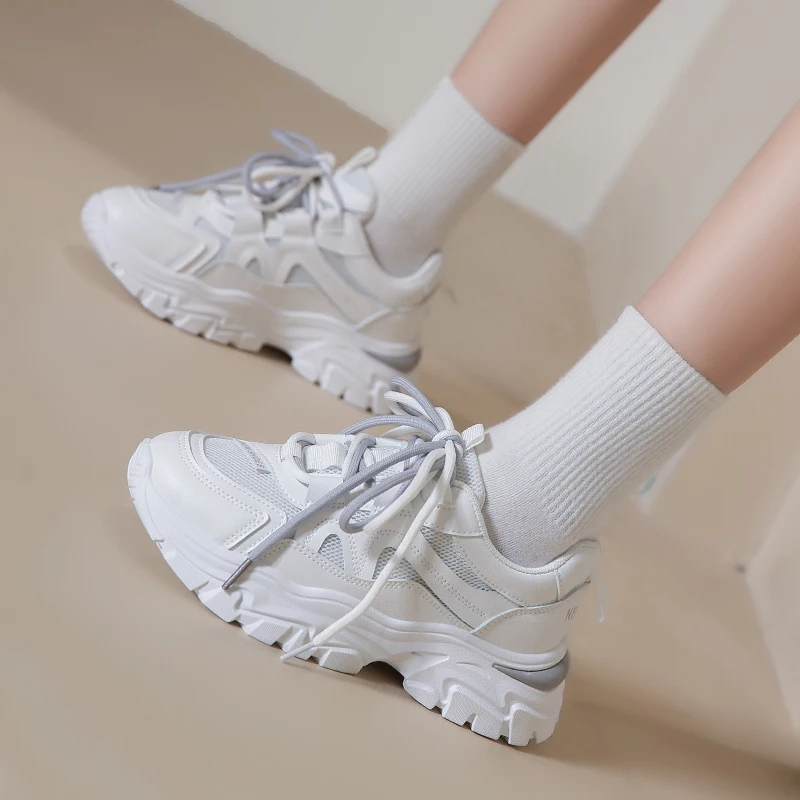 

Кроссовки женские на платформе, роскошные брендовые дышащие, повседневная обувь, белые, осень 2022