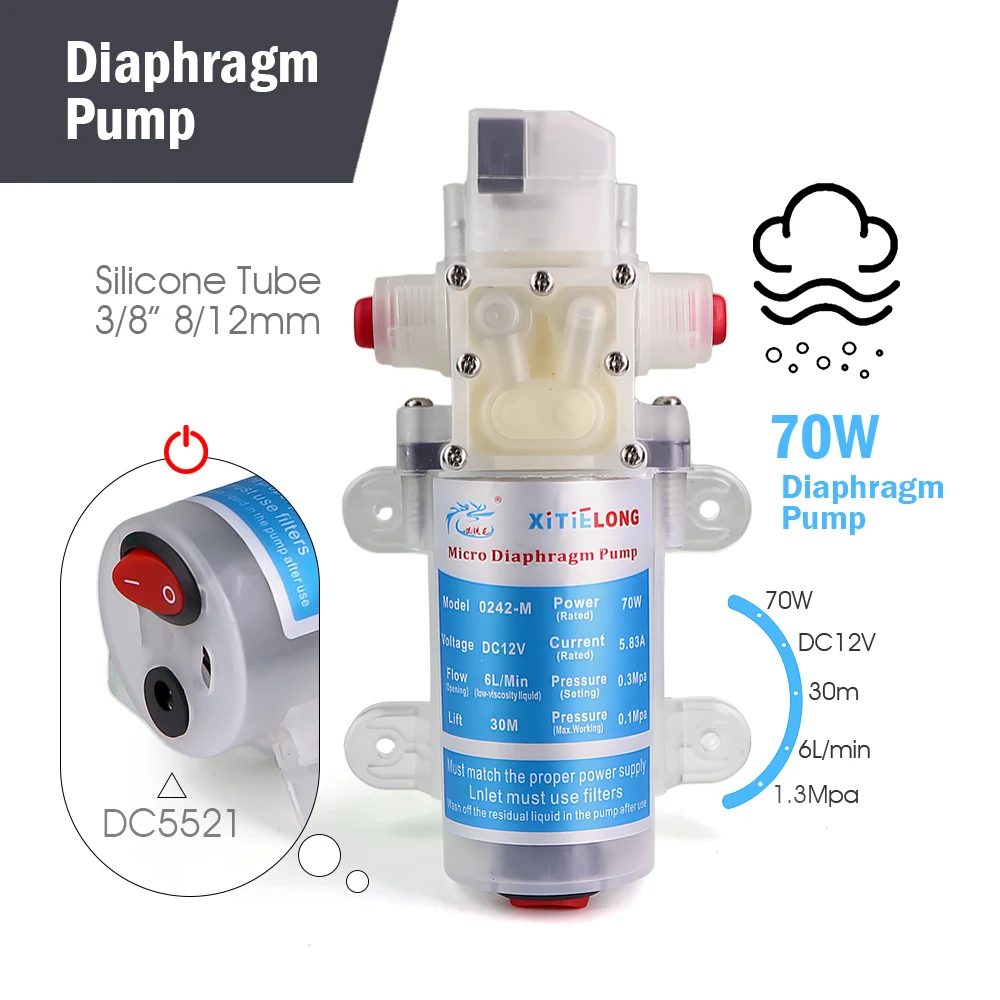 

Пищевой мембранный насос 70 Вт, 12 В, красный