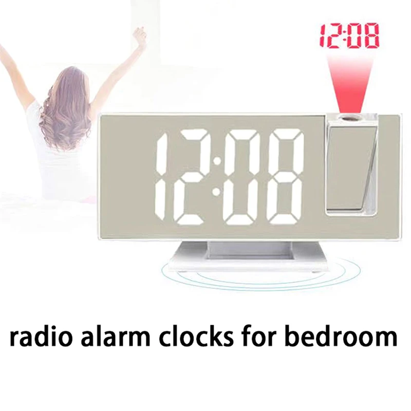 Table Electronic Alarm Clock With Projection Fm Radio Time Projector Bedroom Bedside Clock