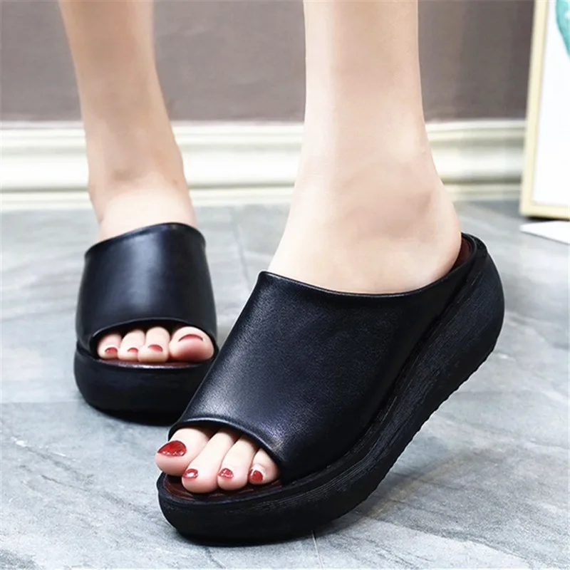 

Wedge heel slippers new fashion outer wear muffin high heel thick bottom large size 41 sandals and slippers slides women