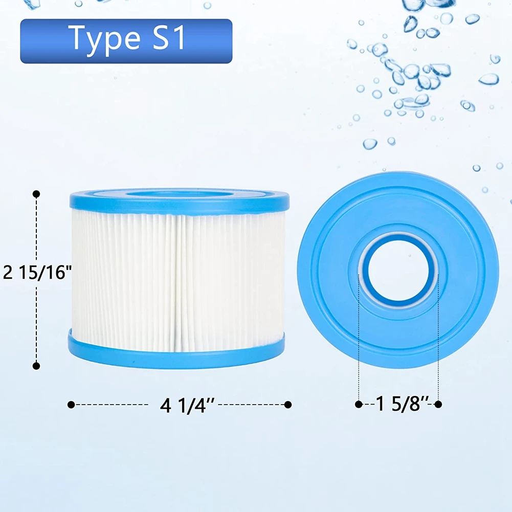 

Type S1 Hot Tub Filter, Compatible for Intex PureSpa, Easy Set Pool Spa Filter Cartridges 6-Pack