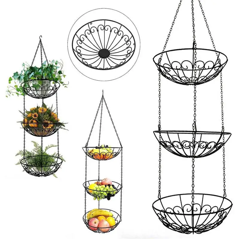 

Metal Fruit Vegetable Storage 3 Tier Hangings Kitchen Baskets Space Saving Tiered Detachable Hangings Wire Organizing Gadgets