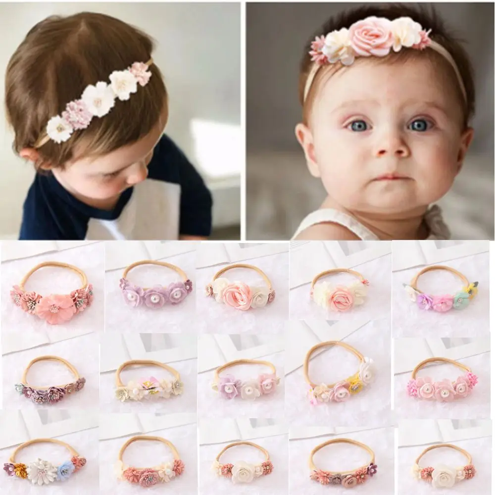 

Повязка на голову для девочек, эластичная, с цветком, для новорожденных