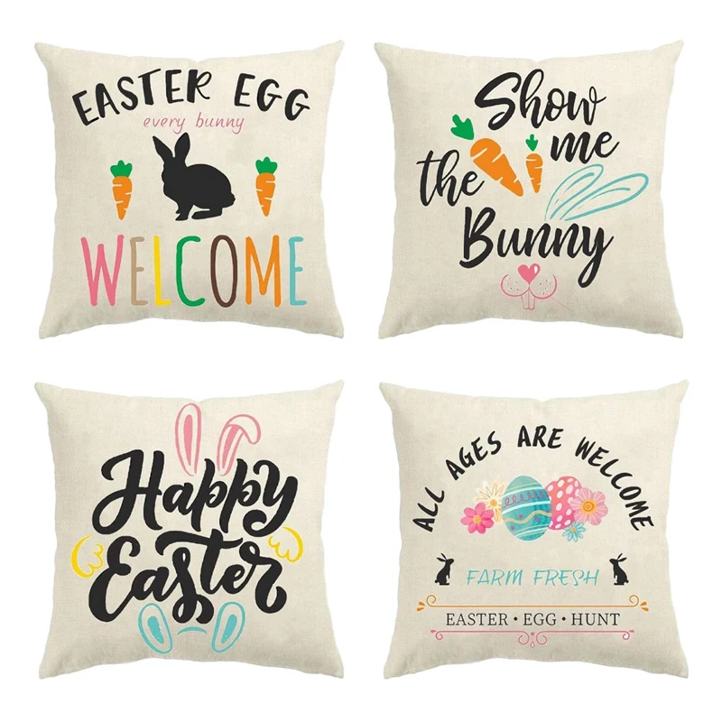 

Easter Decorations Pillow Covers 18X18 Inch Set Of 4 For Bunny Rabbit Home Decor Throw Pillows Cover