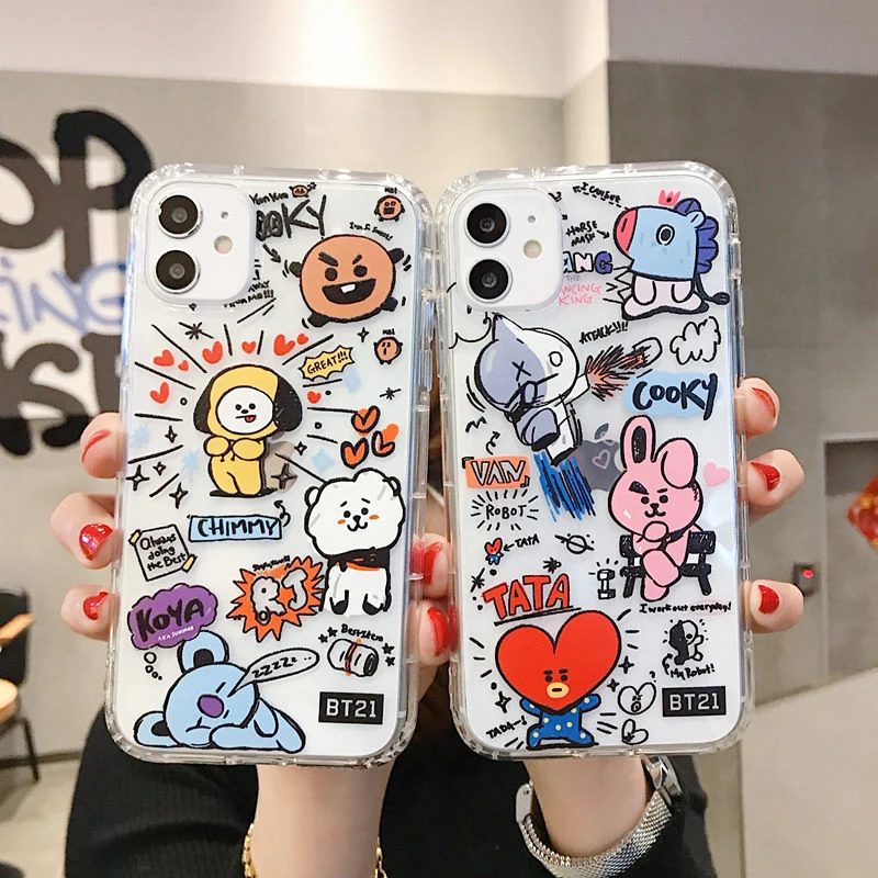 

Bt21 Transparent Mobile Phone Case for Iphone 11 12 13 14 Pro Max X Xs Bts Lovely Phone Shell Soft Tpu Back Cover Kpop Fans Gift