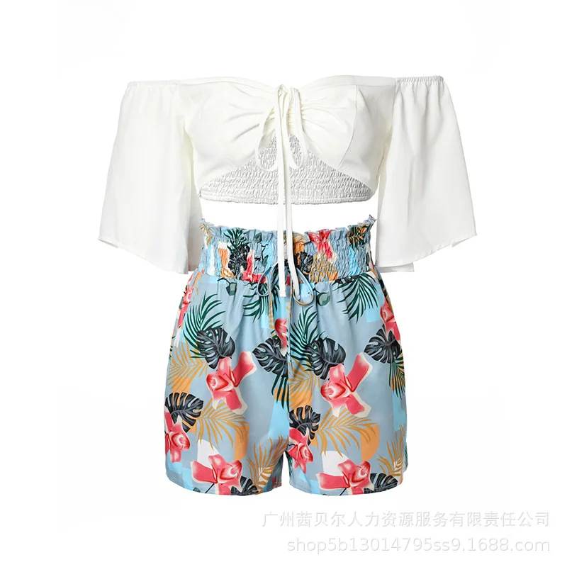 Женский модный белый повседневный костюм однотонный топ и короткие комплекты из