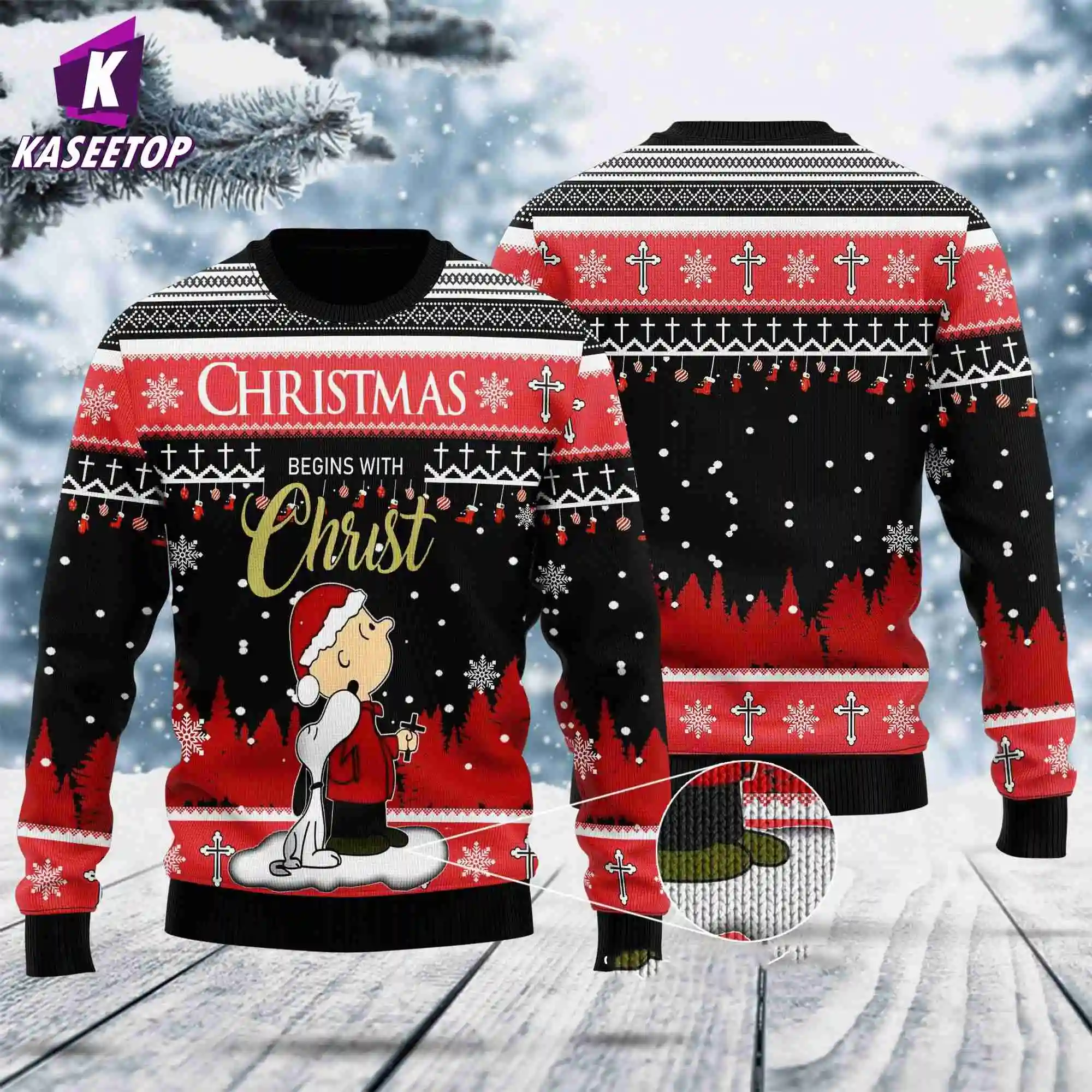 

Unisex Ugly Sweater Christmas Begins With Christ-s Jumper Tops 3D Print Men's Knitting Crewneck Sweatshirt Casual Long Sleeve