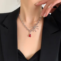 coconal women spider necklace red crystal necklaces woman crystal pendant lady party jewelry silver color trendy metal gift