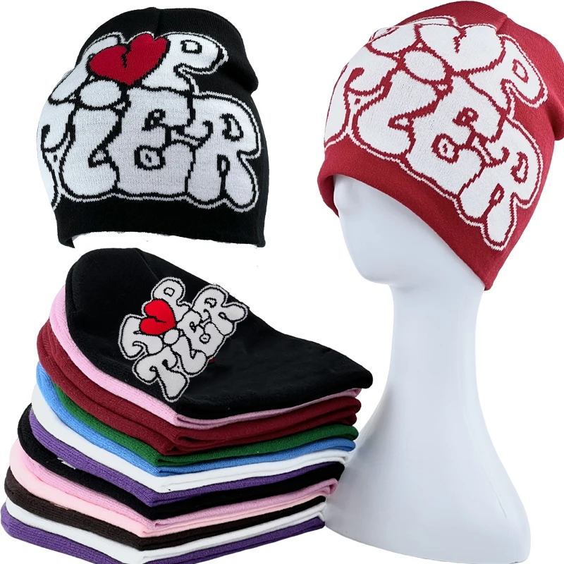 

Женская Шапка-бини Y2K для осени и весны и зимы, Вязаная Шапка-бини с черепом, жаккардовые шапки с забавными буквами в Корейском стиле Kpop, бесплатная доставка