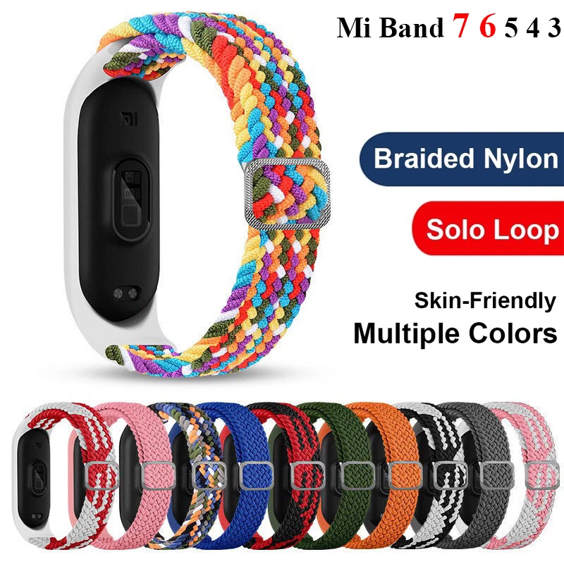 Фото Браслет для Mi band 5 6 7, эластичный регулируемый нейлоновый плетеный браслет Miband4 Mi band 5 correa для xiaomi Mi band 4 3 5 6 7 №5