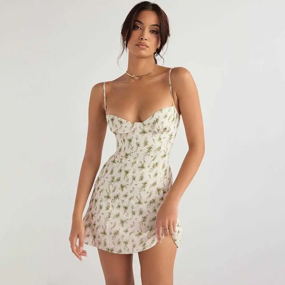 

Summer Womens Dress Chiffon Floral Skirt Sexy Backless Spaghetti Straps