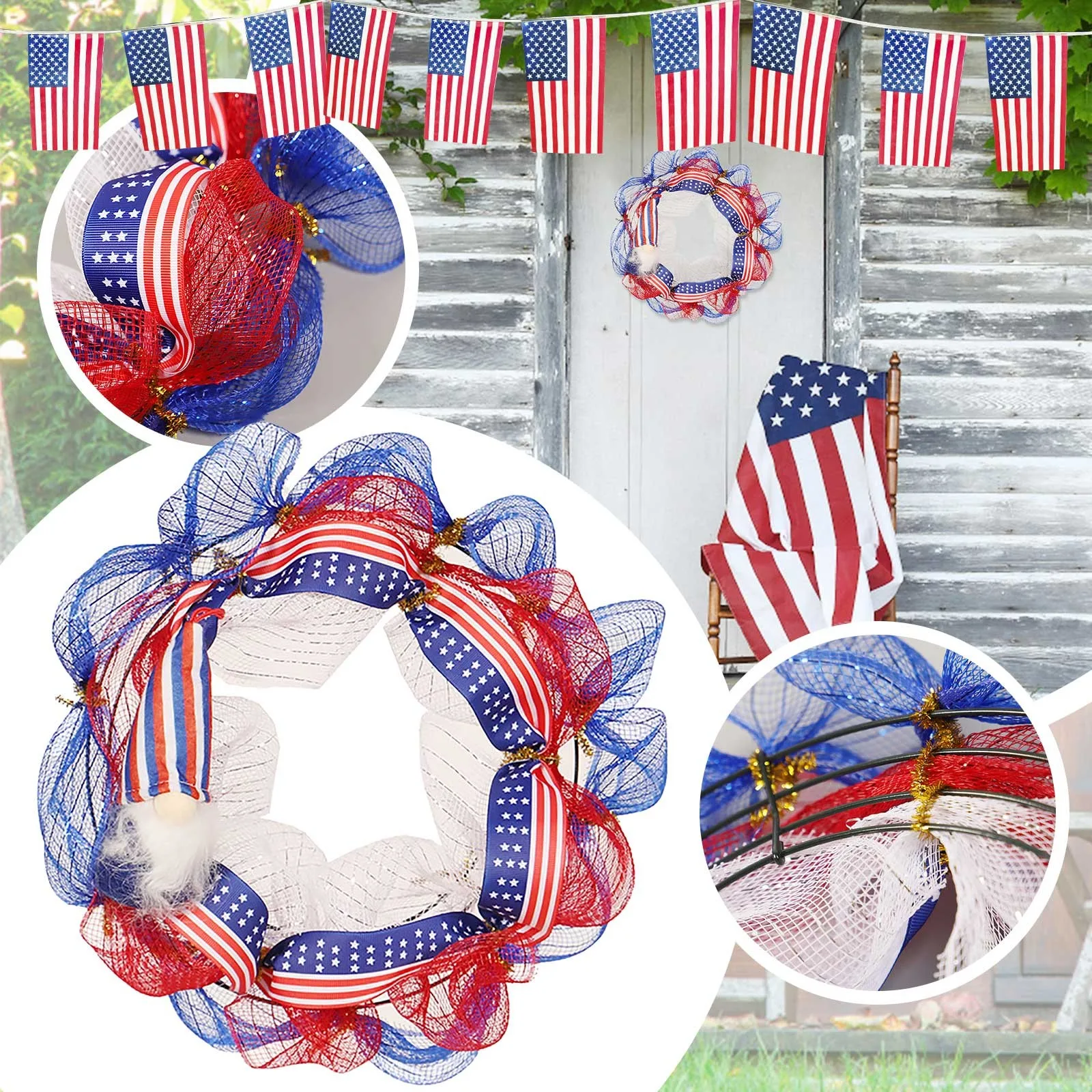 

July 4th Wreaths For Front Door Independence Day Fourth Mesh Door Wreath Wreath Door Hanger White for Kitchen Cabinets