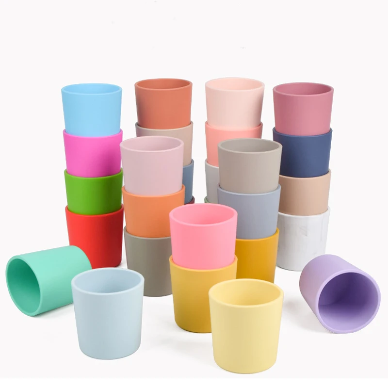 

Food Grade Infant Baby Silicon Snack Cup Baby Drinking Training Water Milk Cups Travel Silicone Coloured Portable Handcups