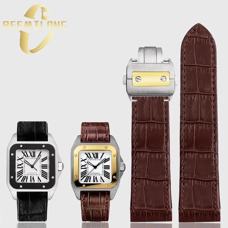 Ремешок для часов из воловьей кожи Santos de Cartier 100 20 мм 23 Hi-Q черный коричневый