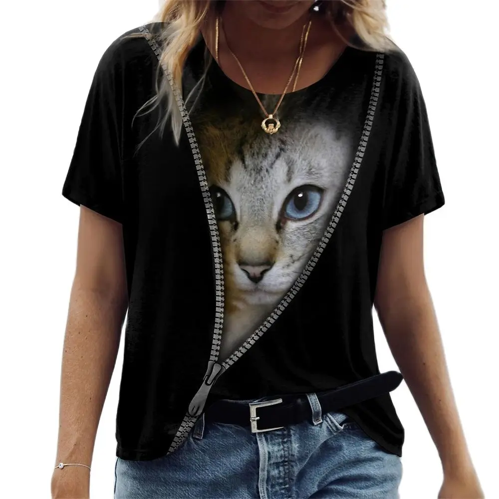 

2023 New summer T-shirt women's 3D printed cute cat fashion tee Harajuku animal short sleeve oversized clothing