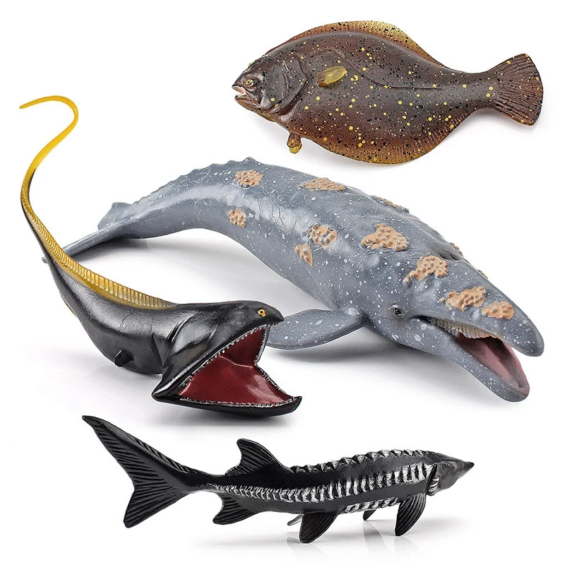 

4Pcs Sea Marine Animals Flounder Model Action Figure Figurines Ocean Marine Aquarium Miniature Education Toy For Kid