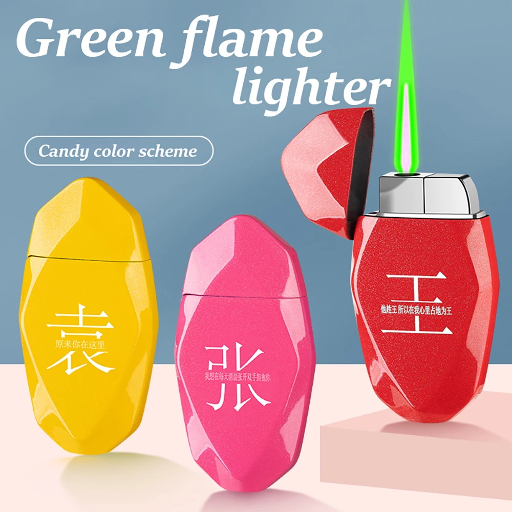 

Exotic PolygonAloid Luminous Lighter Smoke Igniter Green Flame Gas Straight To Lighter Press Lighter Press Lighter Men's Gifts