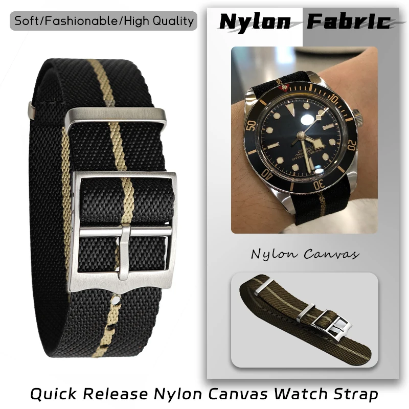 Фото Нейлоновый ремешок для часов 20 мм 22 мм для Tudor Black Bay 1958 Heritage NATO Seiko Hamilton Certina Moonswatch, холст, мягкий ремешок, браслеты №1