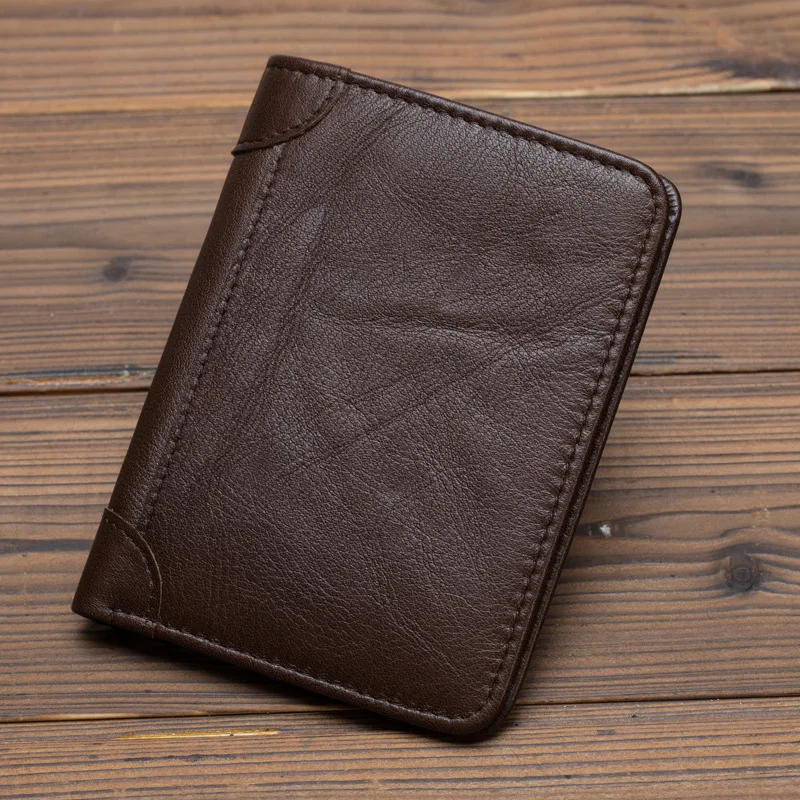 Men Mini Purse Pocket ID/Credit Card Holder Short Designer Simple Fashion High Quality Genuine Leather Vintage Bifold Wallet