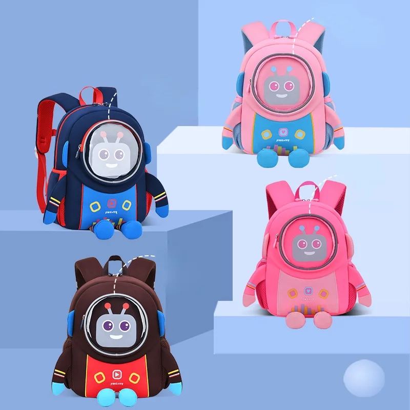 New Children Kindergarten Cartoon Robot Breathable Small Backpacks Cute Girl Boy Baby Fashion Lightweight Reflective Schoolbags