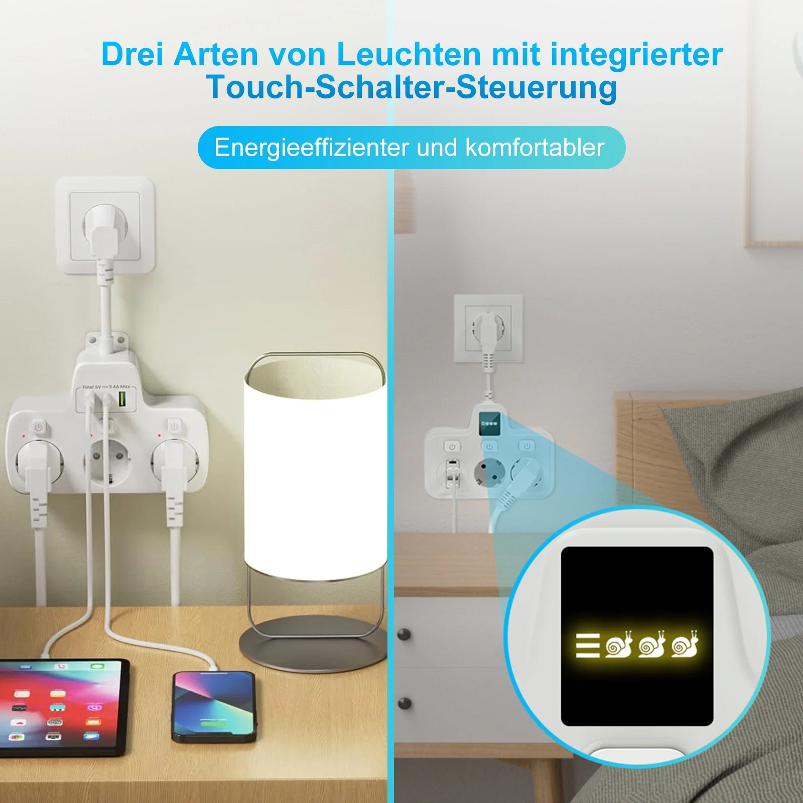 Евророзетка мощностью 3250 Вт с 2 USB-портами типа C