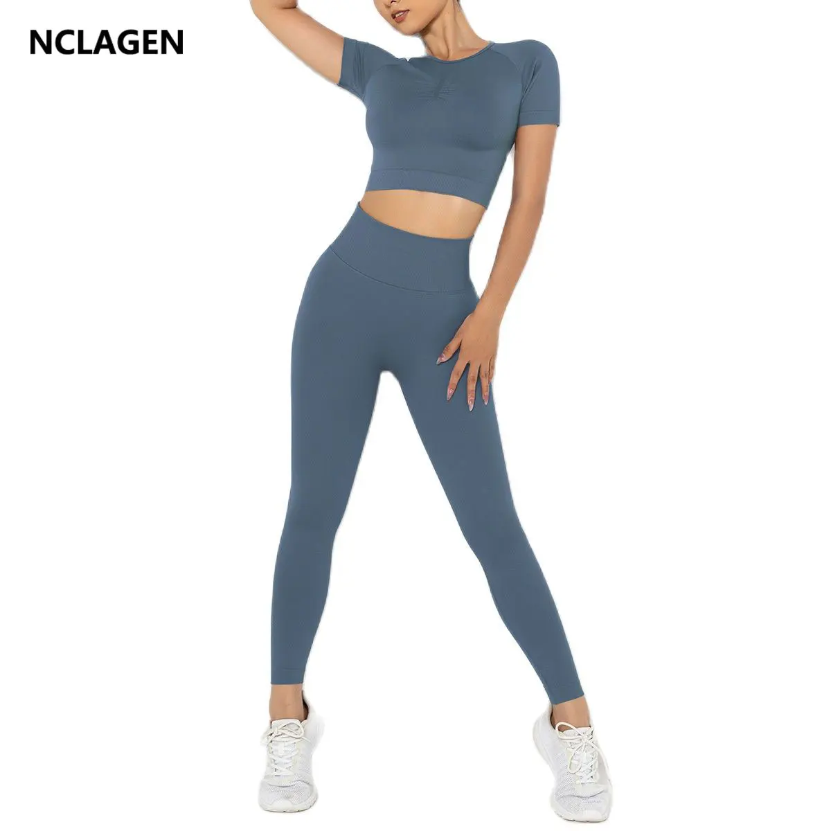 

NCLAGEN Yoga Set 2022 New Seamless Suit Short Sleeve Top And Pants Women Sportwear Hip Lifting Quick Drying Fitness Gym Clothes