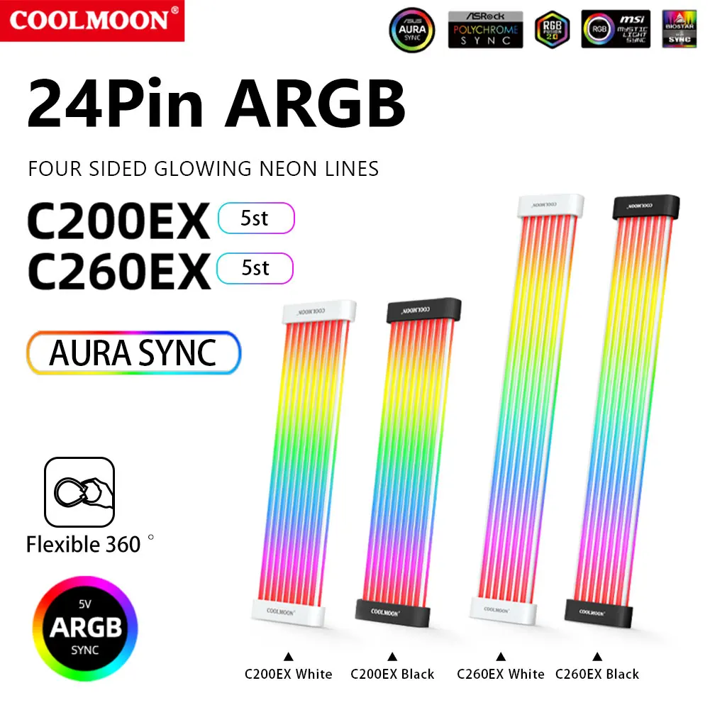 

Световая лента COOLMOON 8Pin/24Pin ARGB, декоративный шнур питания, 5 В, многофункциональные Сменные аксессуары для компьютера «сделай сам»