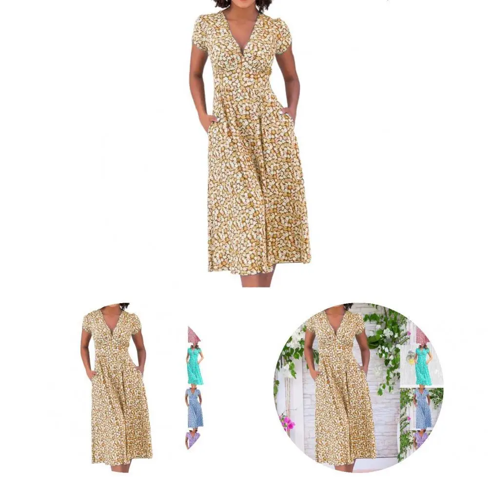 

V Neck Sweet Short Sleeve Women Dress for Holiday Bohemia Dress V Neck Sweet Short Sleeve Women Dress for Holiday