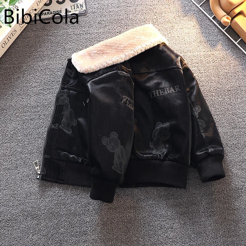 

Новое поступление, пальто для мальчиков осенне-зимняя модная корейская детская теплая хлопковая куртка из искусственной кожи для От 2 до 7 л...