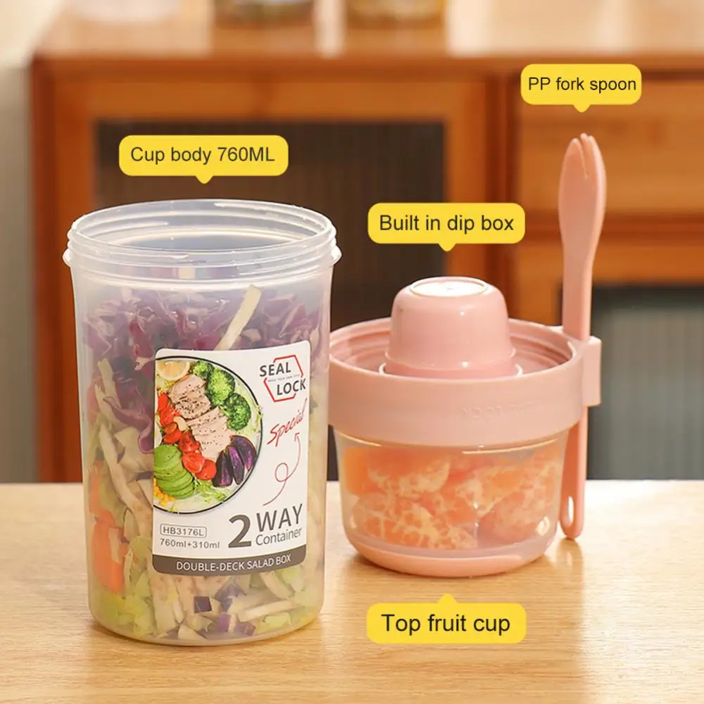 

Transparent Breakfast Cups With Spoon Lunch Box Food Grade Plastic Portable Food Preservation Box Wholesale Dinnerware Creative