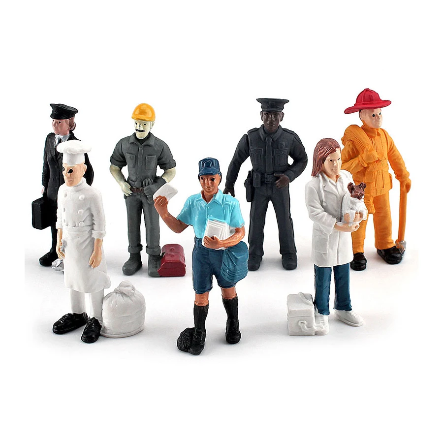

Realistic Hand-Painted People Figurines Toy Fireman,Police ,Postman,Pilot,Baker People Model Toy Playset for Kids 7pcs