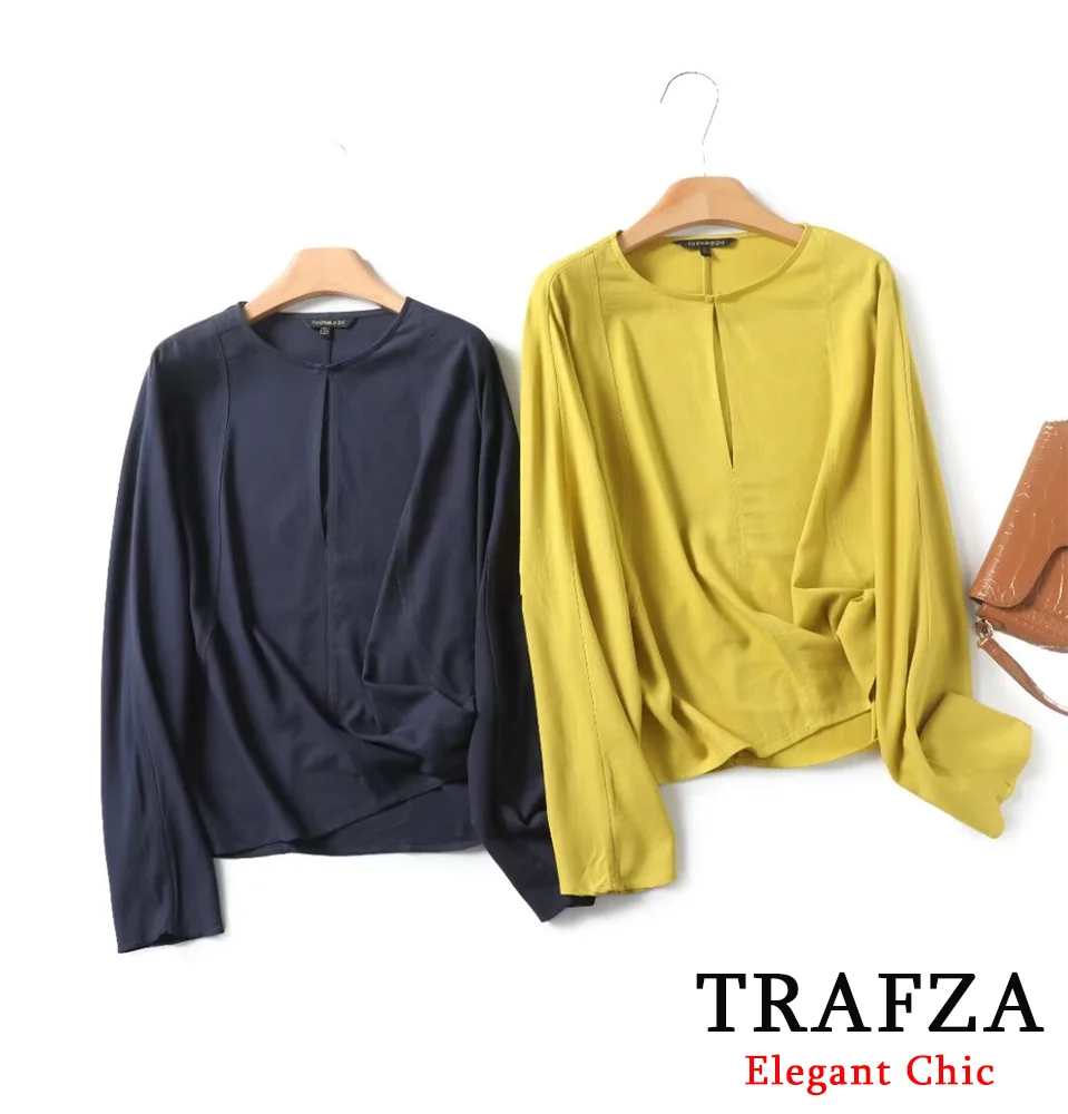 Рубашка женская льняная с V-образным вырезом и длинными рукавами