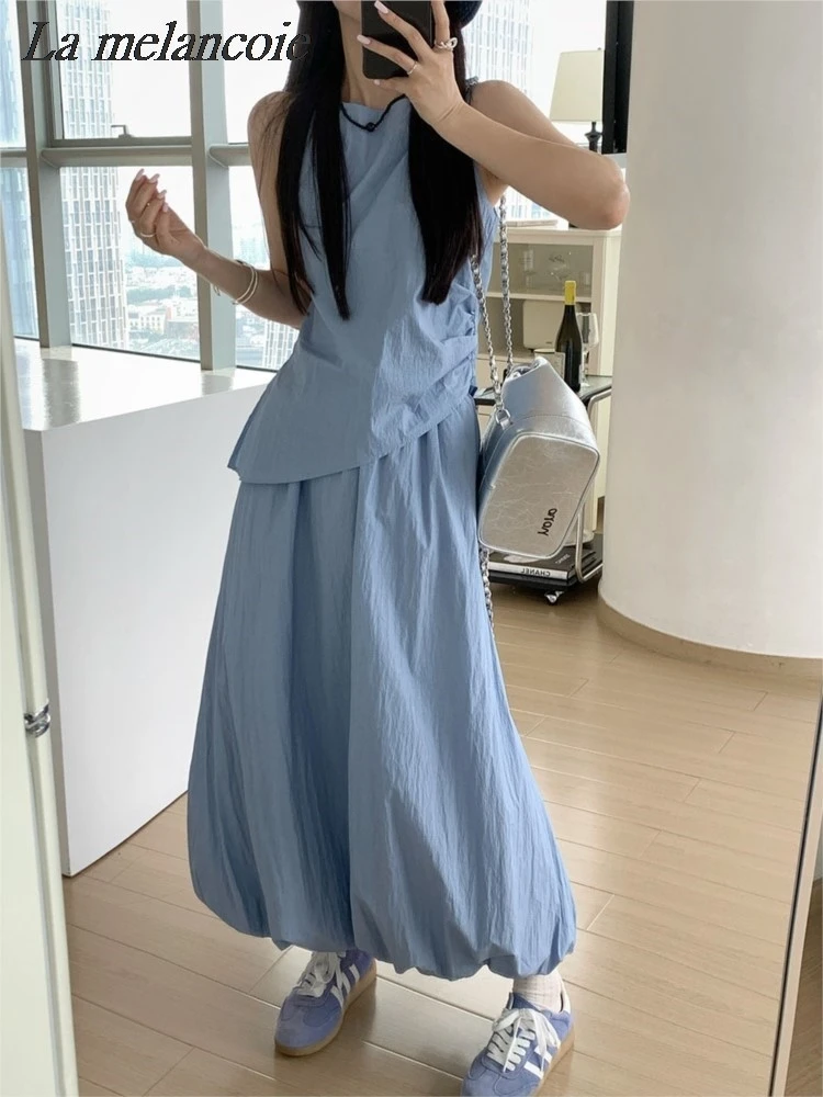 Женский комплект с юбкой и топом без рукавов асимметричная майка юбка завышенной