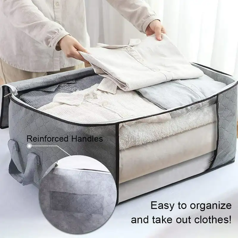 “4 Pack Luxurious, Large Capacity Storage Bags – Perfect Organizers for Comforters, Bedding, Blankets and Clothing.”