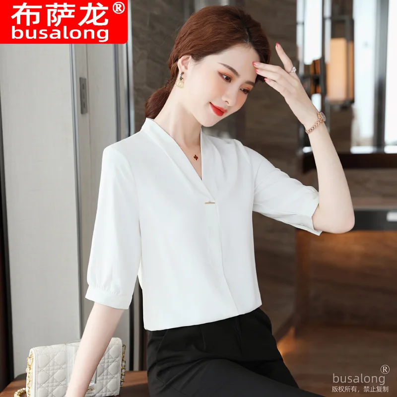 

Summer Half Sleeve Shirt Women's Ol Business Suit Slim-Fitting Iron-Free Work Clothes Business Formal Wear Temperament Commute W