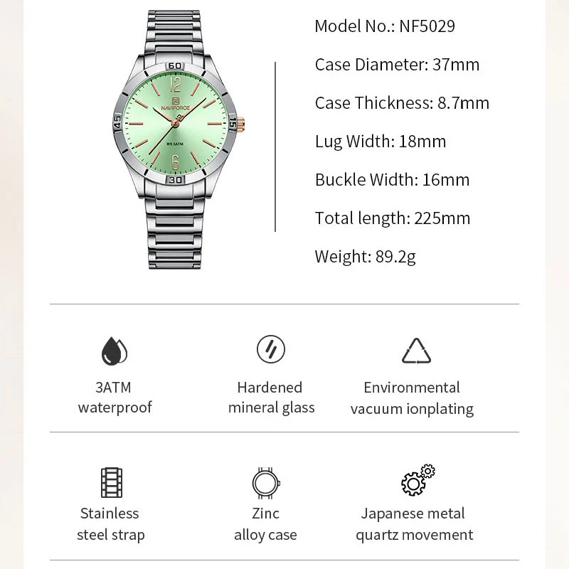 NAVIFORCE Women Watches Fashion Luxury Brand Ladies Stainless Strap Waterproof Quartz Wrist Watch For Female Relogio Feminino