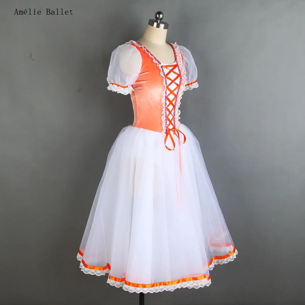 20001 Оранжевый бархатный купальник 5-слойная белая тюлевая юбка с отделкой лентой