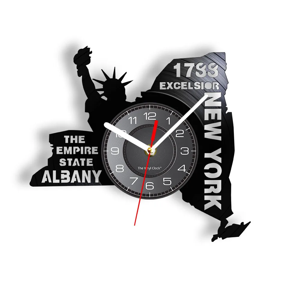 

The Empire State Albany Vinyl Record Wall Art Wall Clock Excelsior New York Modern Wall Clock Statue of Liberty Decorative Clock