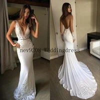 mermaid wedding dresses with sash appliques v neckline sleeveless berta bridal gowns custom made backless beach wedding dress