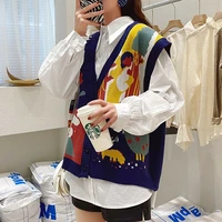 indie cartoon harajuku v neck cardigans vest fashion women single breasted japan style knitted sweater vest new kawaii warm tops