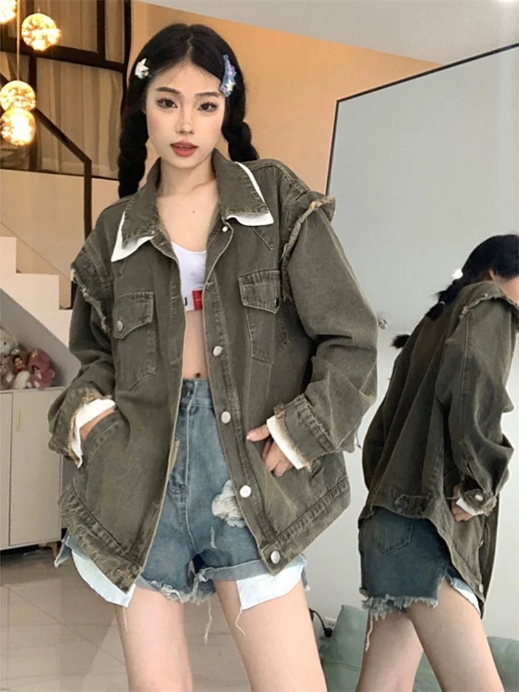 

Модная классическая модная роскошная дизайнерская Новая Свободная куртка с лацканами и вышивкой из двух джинсов Женская куртка M6, 155314