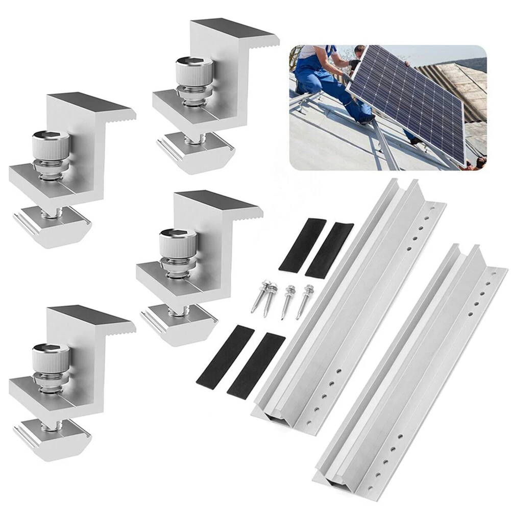 

2/4 Set 30/35mm Solar Panel Module Aluminum Bracket Rail For Pv Solar Photovoltaic Bracket Mounting Rail Middle Clamp End Clamp