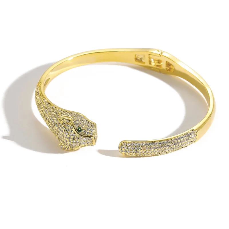 

Luxury Bracelet Colored Zircon Leopard Head gold silver Bracelet Wedding Accessory for Women Men