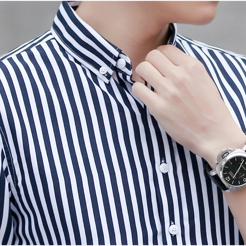 Рубашка мужская с рукавом 3/4 и отложным воротником в полоску |