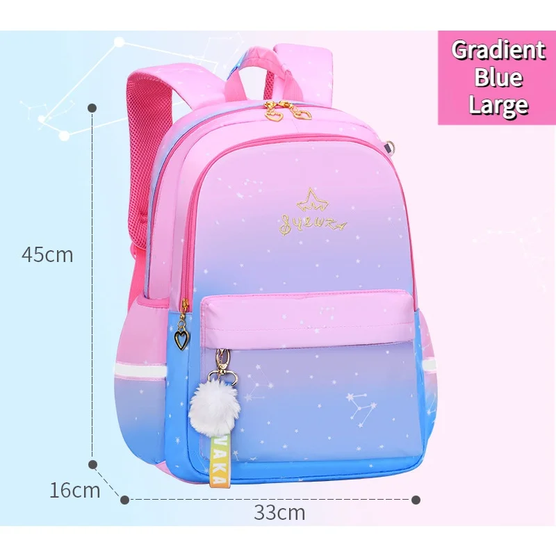 Gradient Primary Girl Princess Cute Sweet Backpacks New Children Grade 1-6 Students Large Capacity School Tutorial Bags Fashion
