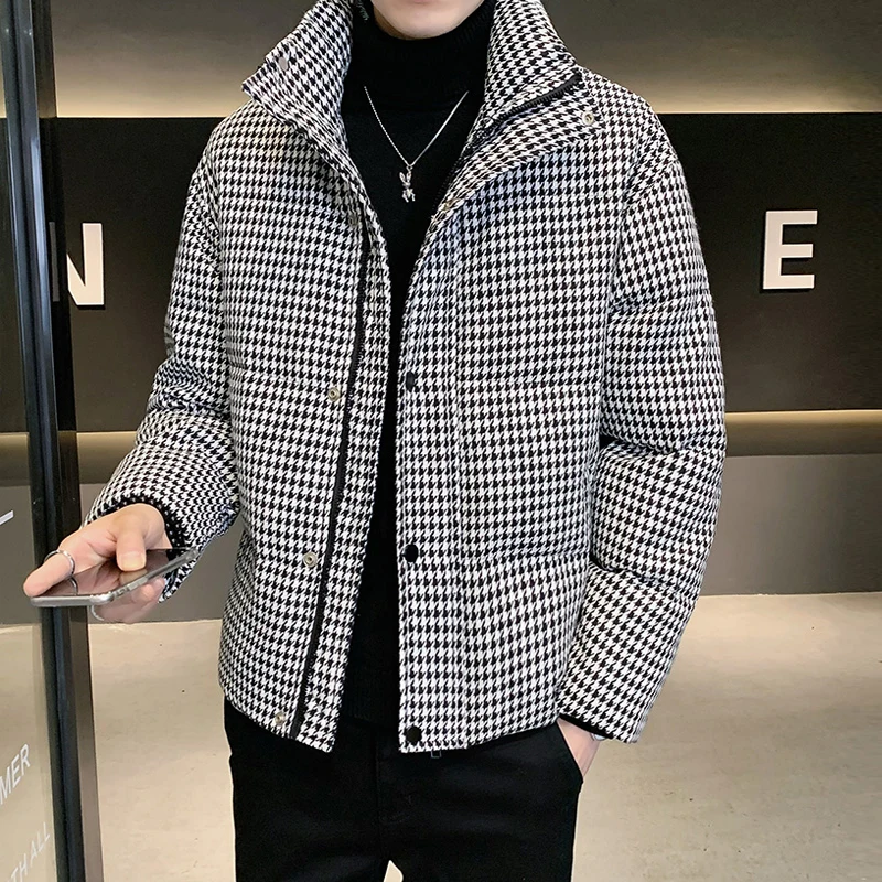 

2022 Men's Winter New Fashion Thicken Warm Down Coats Male Short Stand Collar Jackets Men Plaid White Duck Down Outerwear V09