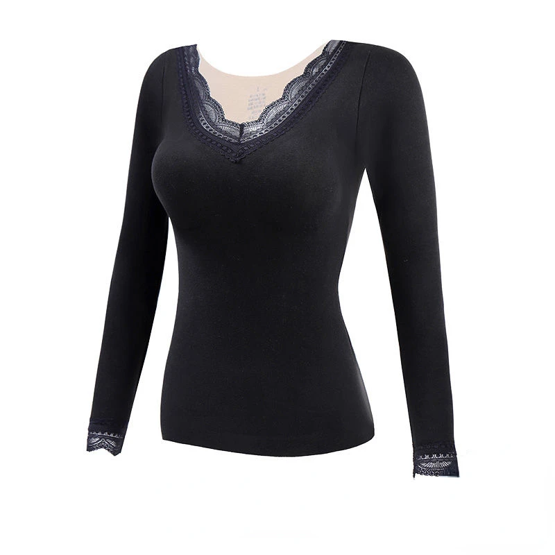 Women Thermal Underwear Tops Plus Velvet Long Sleeve V-neck Winter Body Warm Female Breathable Elasticity Soft Undershirts C35