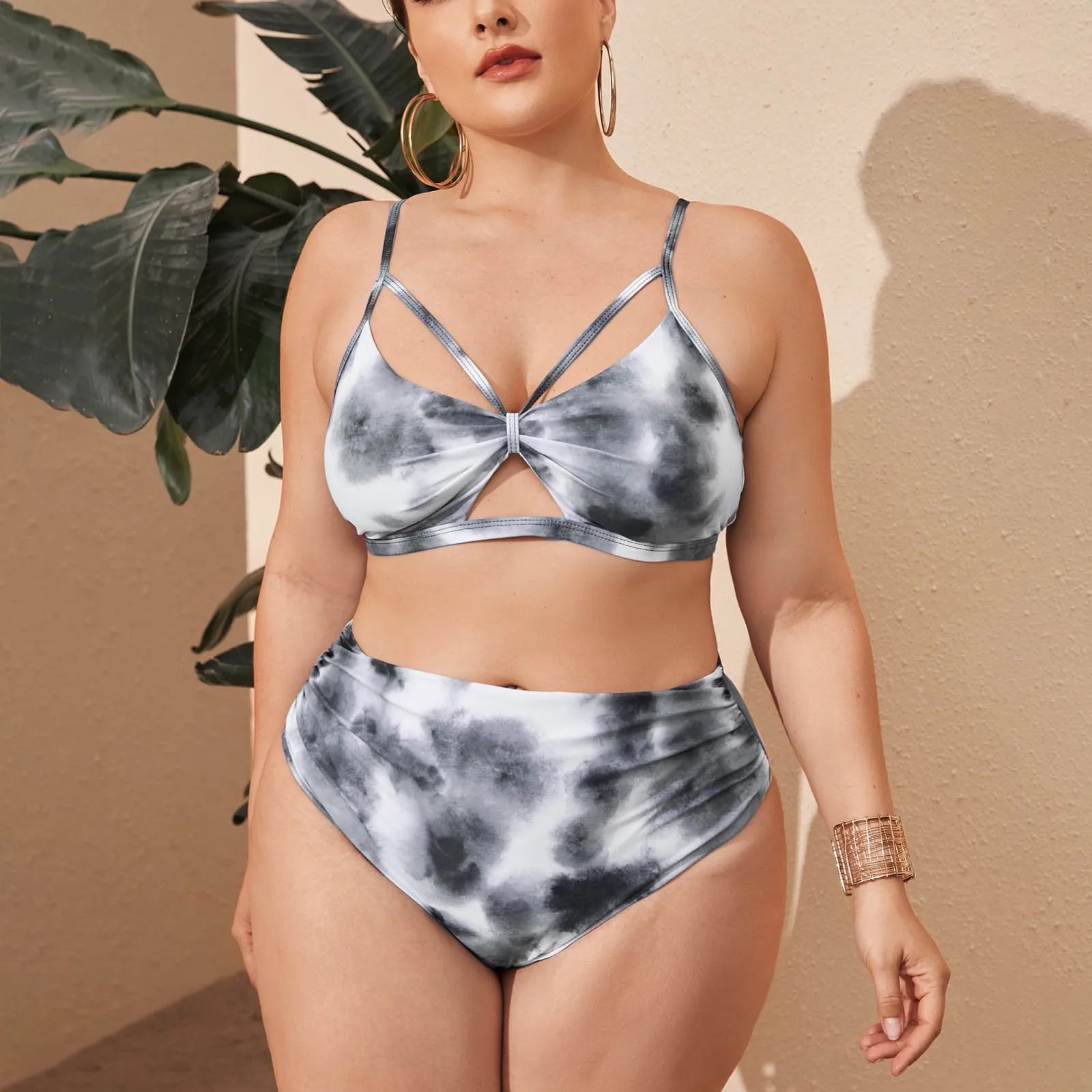 

Женский Купальник, новинка 2023, сексуальный раздельный Купальник с завязками и градиентом, с вырезами и высокой талией, большой размер, женский Купальник, сексуальный комплект бикини