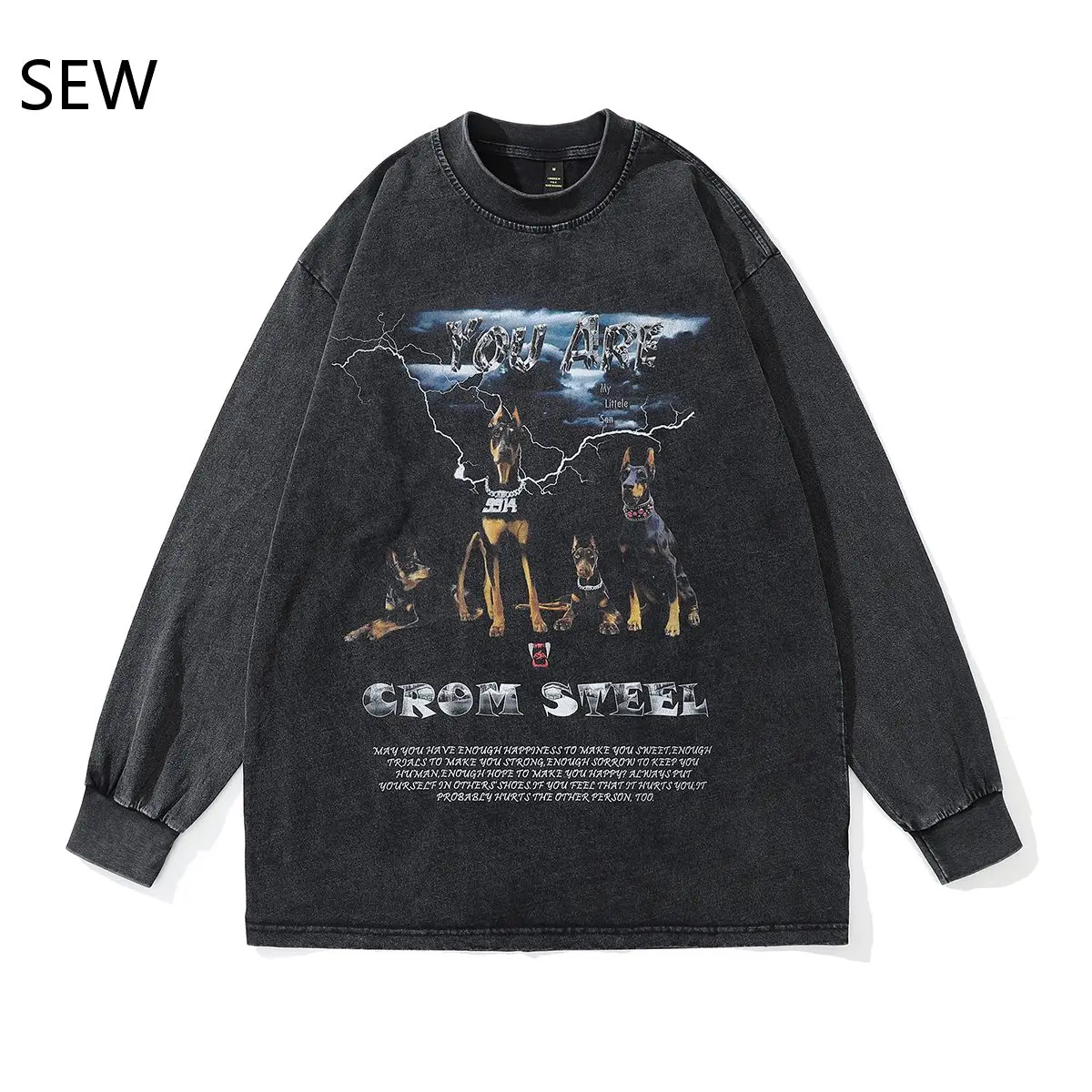 

Футболка в американском стиле с принтом старого добермана на осень и зиму, свободный хлопковый мужской свитер для улицы