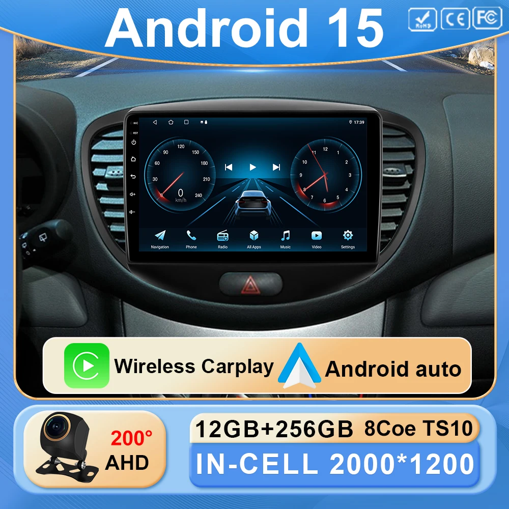 Фото Автомобильное радио Android 15 для Hyundai i10 2007-2013, мультимедийный плеер, навигация, GPS, экран CarPlay, автоматическая стереосистема, интеллектуальные системы №1